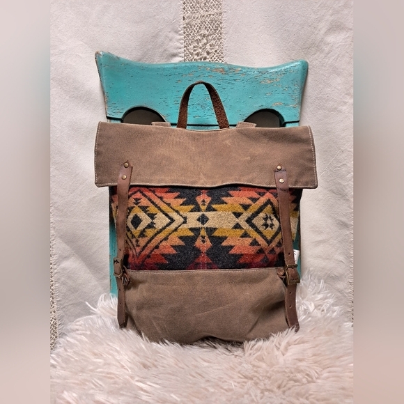 Source Unknown Handbags - Southwestern Style Canvas And Suede Backpack